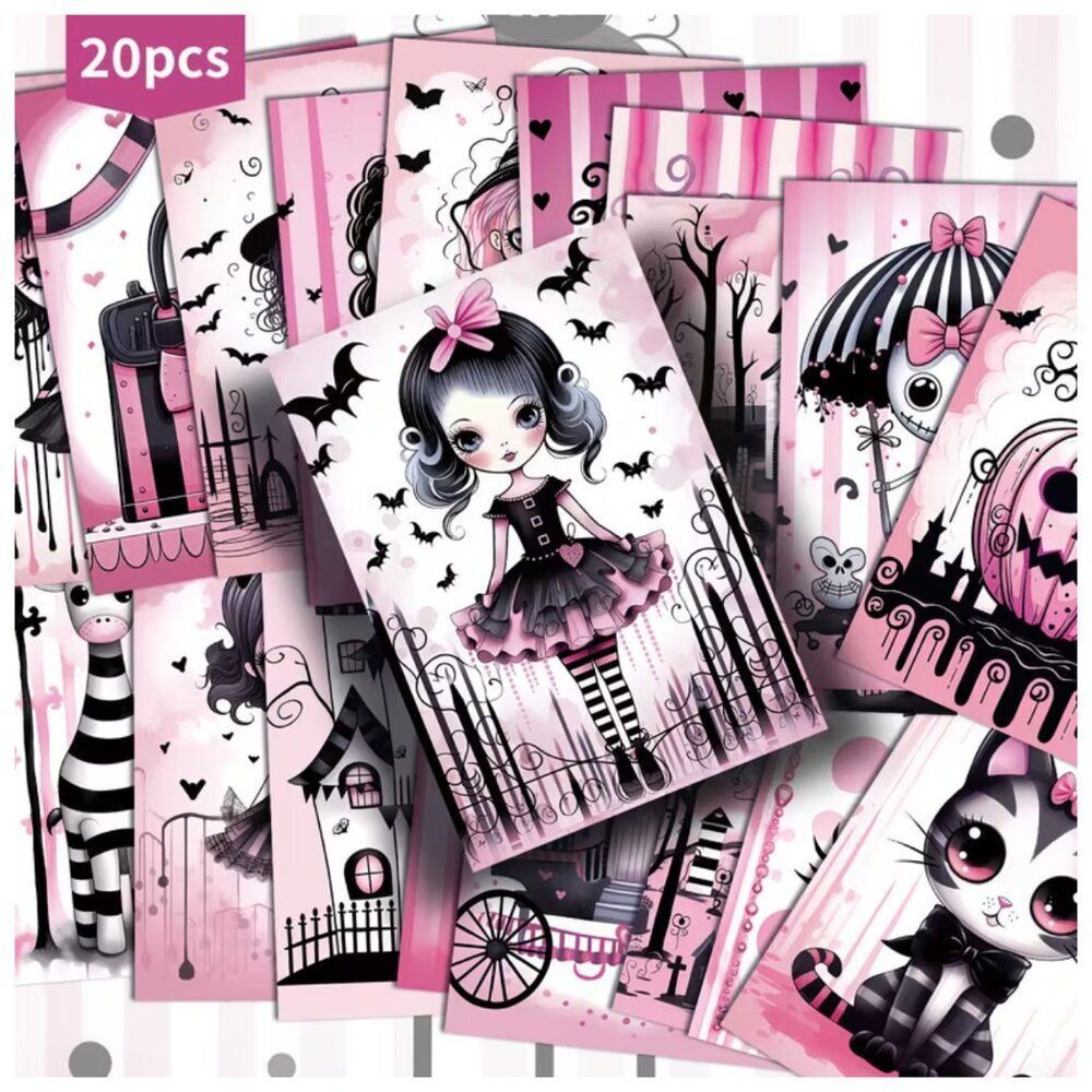 Whimsical Coquette Halloween Journal Scrapbooking Cards Pastel Pink Backgrounds